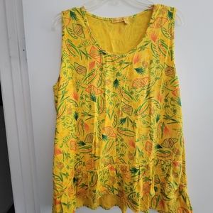 Fresh Produce Fiona Top Size XL Turtle Cove Women's Yellow Ruffle Tank Tee